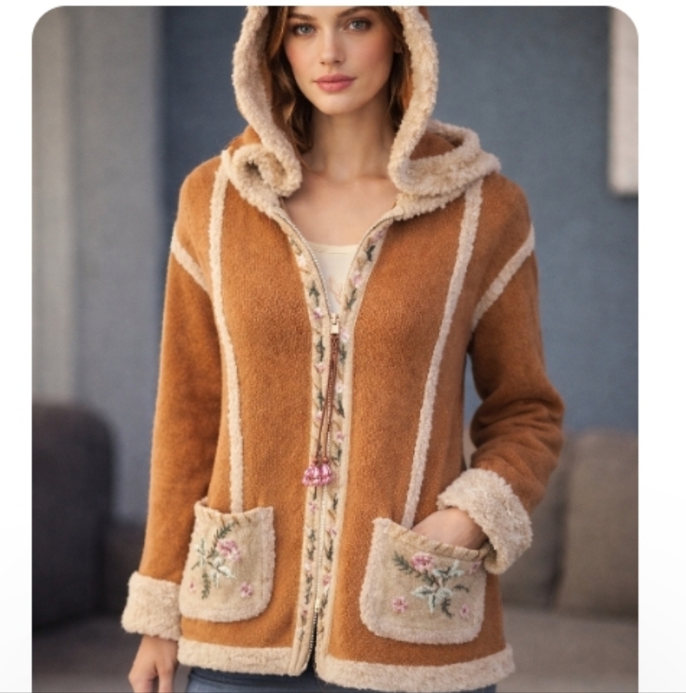 Storybook Knits Brown Cardigan with Floral Embroidery